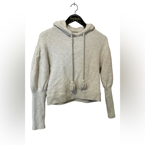 Ulla Johnson Oat Beige Cotton Tassel Drawstring Hoodie Sweatshirt - Picture 3 of 10